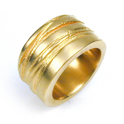 Wide Silver Texture Bound Ring In 18ct Gold Plated - All Birthstone™