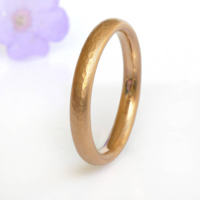 Hammered Comfort Fit Wedding Ring, 18ct Gold - All Birthstone™