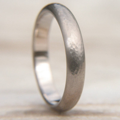 Hammered Wedding Ring In 18ct White Gold - All Birthstone™