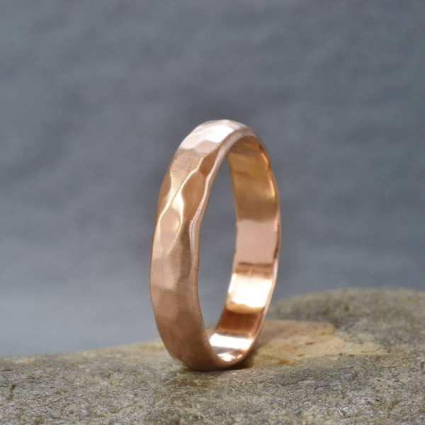 Handmade 18ct Rose Gold Hammered Wedding Ring - All Birthstone™