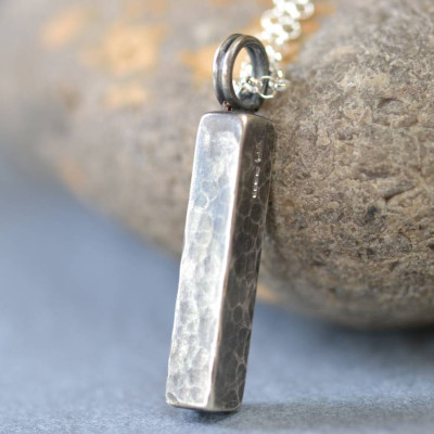 Handmade Blacksmiths Silver Hammered Block Necklace - All Birthstone™