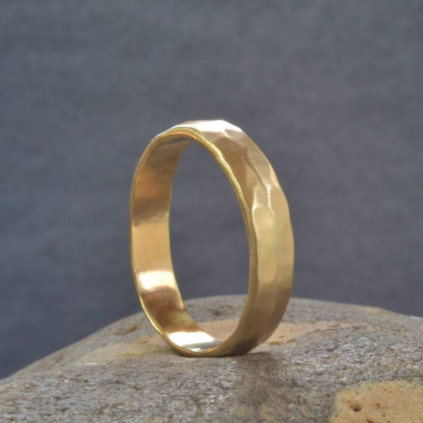 18ct  Gold Handmade Hammered Wedding Ring - All Birthstone™