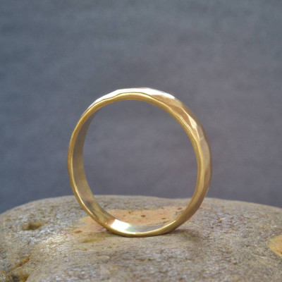 18ct  Gold Handmade Hammered Wedding Ring - All Birthstone™