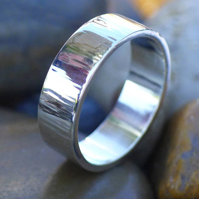 Hammered Silver Ring With Tree Bark Finish - All Birthstone™