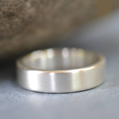 Handmade Satin Silver Rectangular Wedding Ring - All Birthstone™