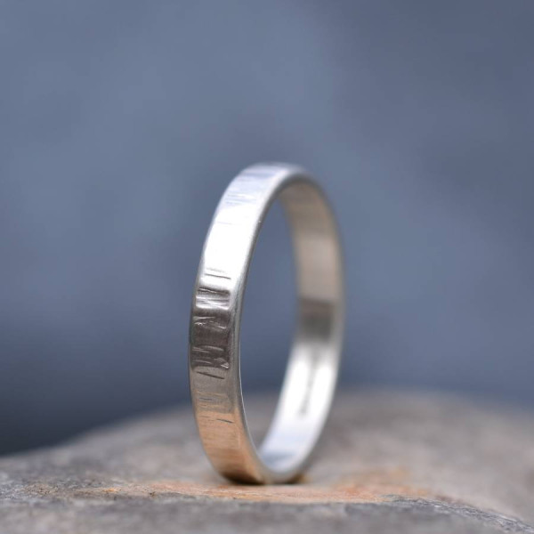 Handmade Silver Rippled Wedding Ring - All Birthstone™