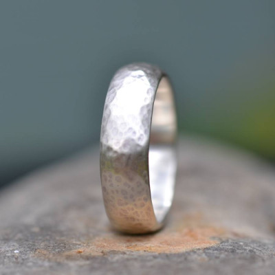 Handmade Silver Wedding Ring Lightly Hammered Finish - All Birthstone™