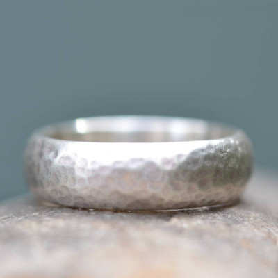 Handmade Silver Wedding Ring Lightly Hammered Finish - All Birthstone™