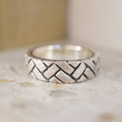Herringbone Brick Silver Ring - All Birthstone™