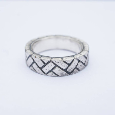 Herringbone Brick Silver Ring - All Birthstone™