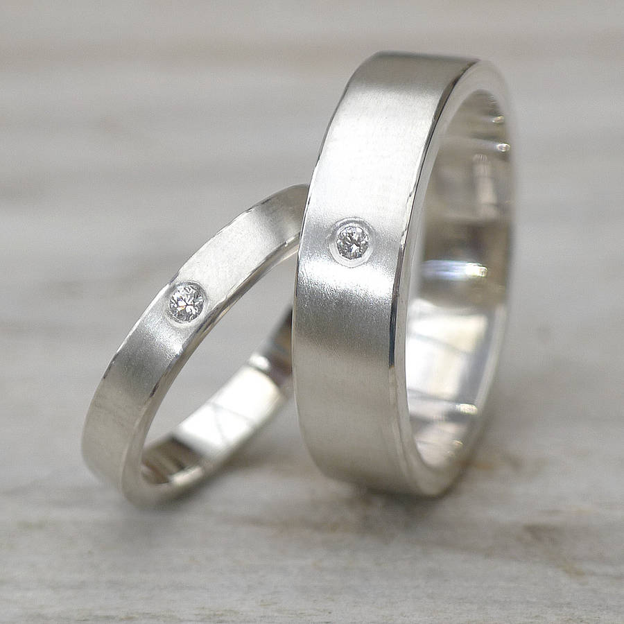 His And Hers Silver Wedding Rings - All Birthstone™