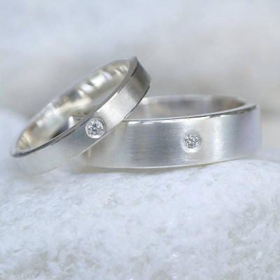 His And Hers Silver Wedding Rings - All Birthstone™