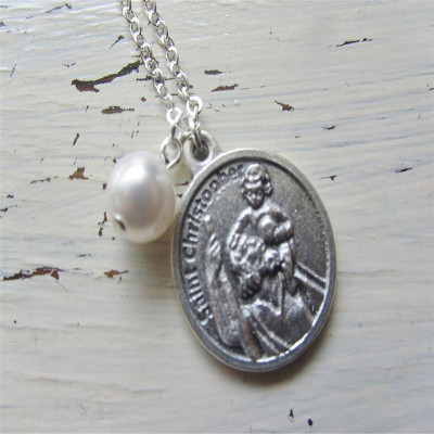 Large St Christopher Charm Necklace - All Birthstone™