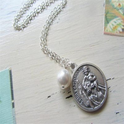 Large St Christopher Charm Necklace - All Birthstone™