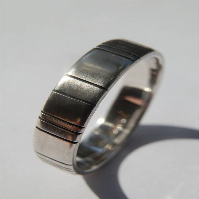 Mens Silver Barcode Oxidized Ring - All Birthstone™