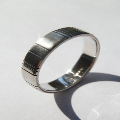 Mens Silver Barcode Oxidized Ring - All Birthstone™