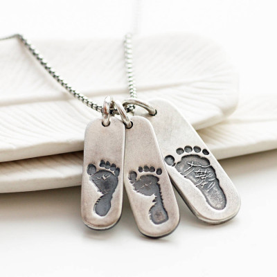 Mens Footprint Trio Tag Necklace - All Birthstone™