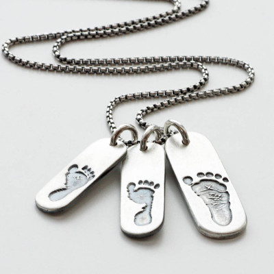 Mens Footprint Trio Tag Necklace - All Birthstone™