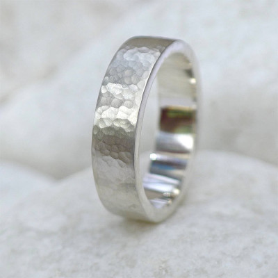 Mens Hammered Ring, Silver Or 18ct Gold - All Birthstone™