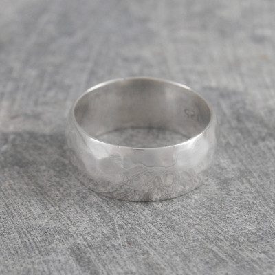 Mens Hammered Sterling Silver Ring - All Birthstone™