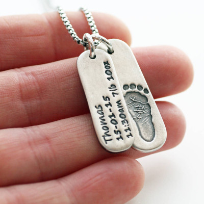Mens Personalised Footprint Tag Necklace - All Birthstone™