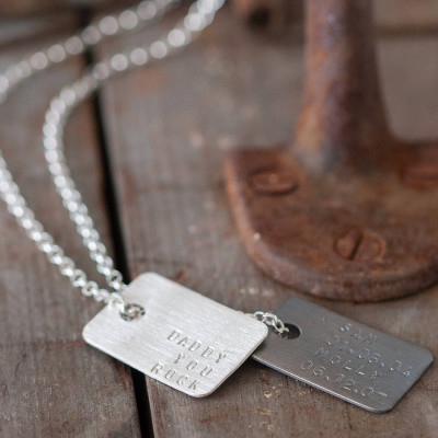Mens Personalised Silver Tag Necklace - All Birthstone™