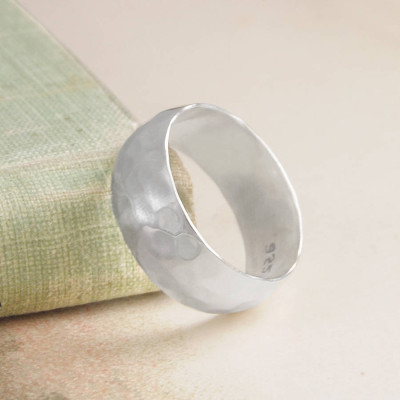 Mens Hammered Sterling Silver Ring - All Birthstone™