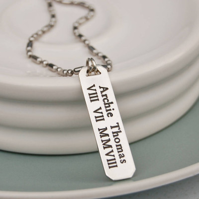 Mens Personalised Silver Vertical Bar Necklace - All Birthstone™