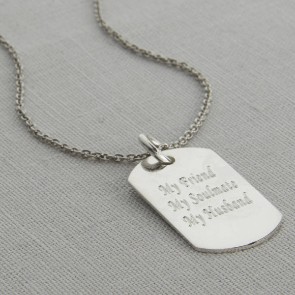 Personalised Polished Sterling Silver Dog Tag Necklace - All Birthstone™