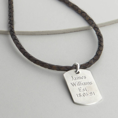 Personalised Polished Sterling Silver Dog Tag Necklace - All Birthstone™