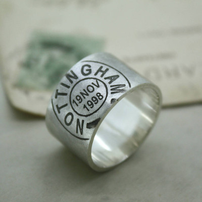 Mens Personalised Place And Date Ring - All Birthstone™