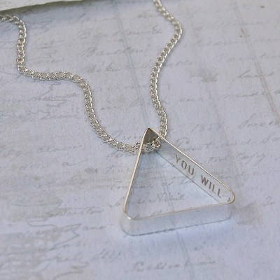 Mens Secret Message Silver Triangle Necklace - All Birthstone™