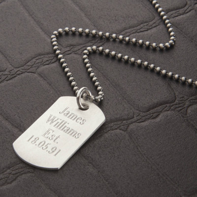 Personalised Brushed Sterling Silver Dog Tag Necklace - All Birthstone™