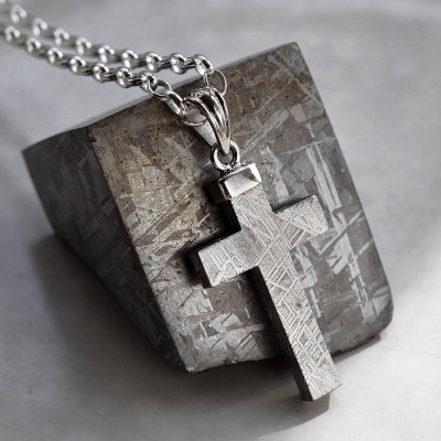 Meteorite And Silver Cross Necklace - All Birthstone™