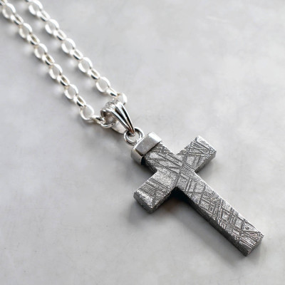 Meteorite And Silver Cross Necklace - All Birthstone™