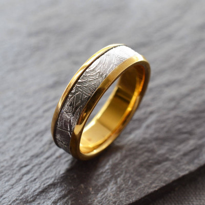 Meteorite Inlaid Gold Plated Ring - All Birthstone™