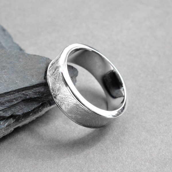 Meteorite Inlaid Silver Ring - All Birthstone™