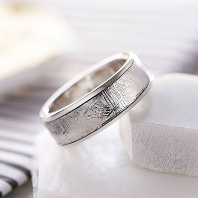 Meteorite Inlaid Silver Ring - All Birthstone™