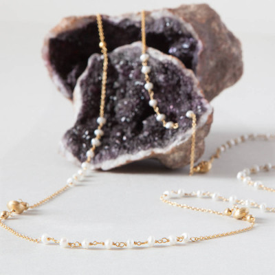 Pearls And Gold Beads Long Layering Chain Necklace - All Birthstone™