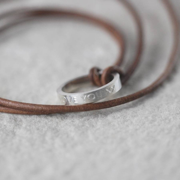Personalised Leather Ring Necklace - All Birthstone™