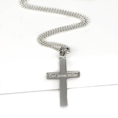 Personalised Mens Silver Cross Pendant - All Birthstone™