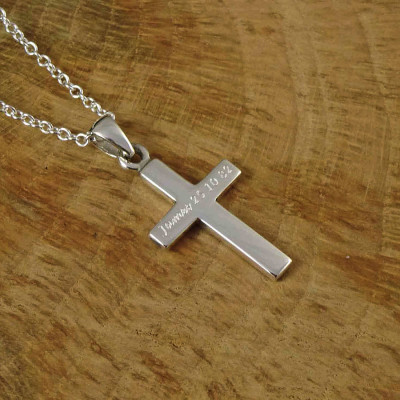 Personalised Mens Silver Cross Pendant - All Birthstone™