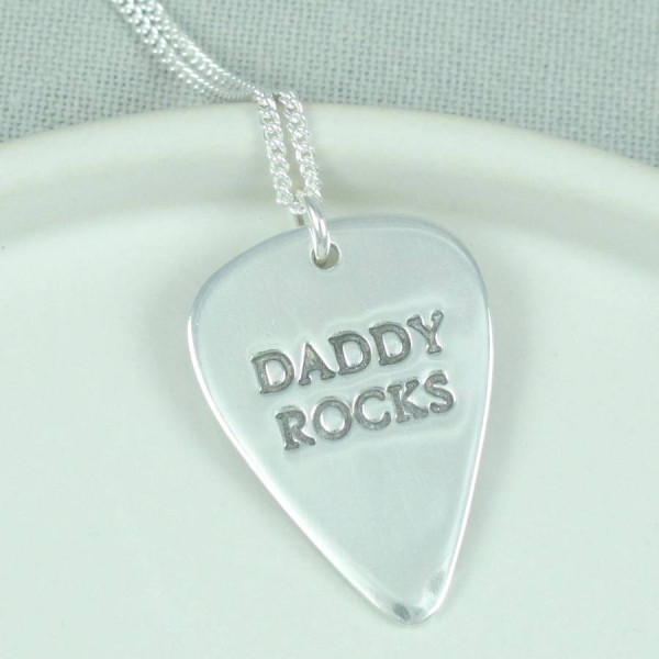Personalised Mens Silver Plectrum Necklace - All Birthstone™