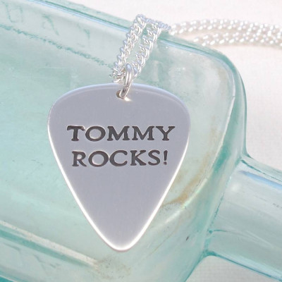 Personalised Mens Silver Plectrum Necklace - All Birthstone™