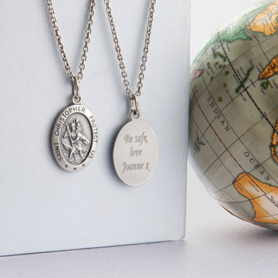 Personalised Mens St Christopher Silver Necklace - All Birthstone™