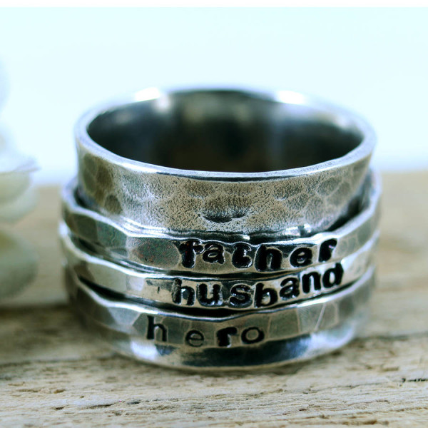 Personalised Mens Sterling Silver Spinner Ring - All Birthstone™
