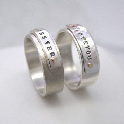 Personalised Silver And Gold Rivet Rings - All Birthstone™