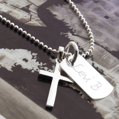 Personalised Sterling Silver Cross And Dogtag Necklace - All Birthstone™