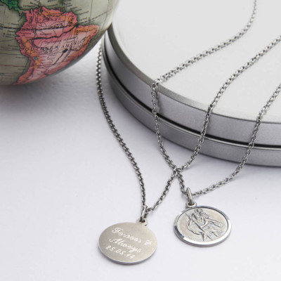 Personalised Silver St Christpher Medal Necklace - All Birthstone™