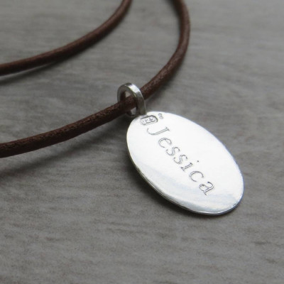 Silver Tag amp Leather Cord Necklace - All Birthstone™